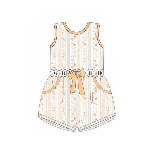 SR4120 Preorder Baby Girl Colorful Floral Stripe Back Bow Pockets Shorts Jumpsuits