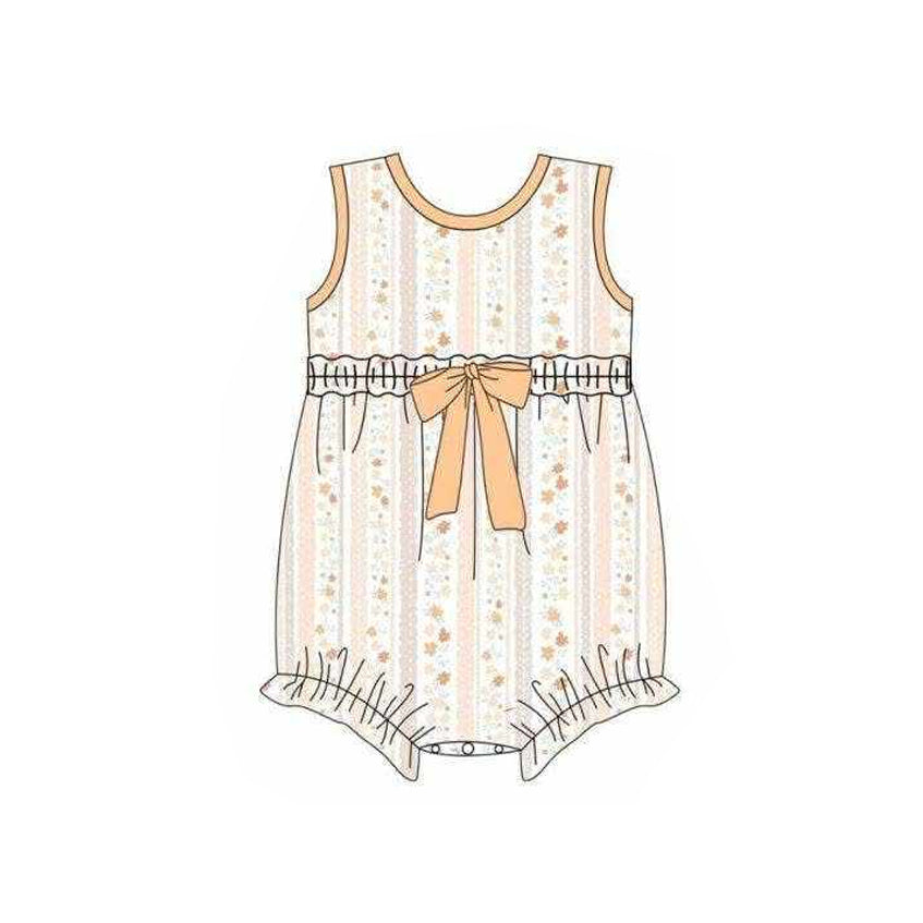 SR4122 Preorder Baby Girl Sleeveless Colorful Flowers Stripe Ruffle Rompers