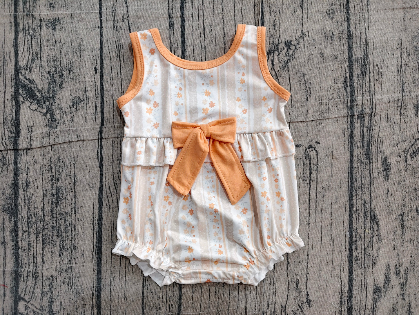 SR4122 Preorder Sample Baby Girls Sleeveless Colorful Flowers Stripe Ruffle Rompers