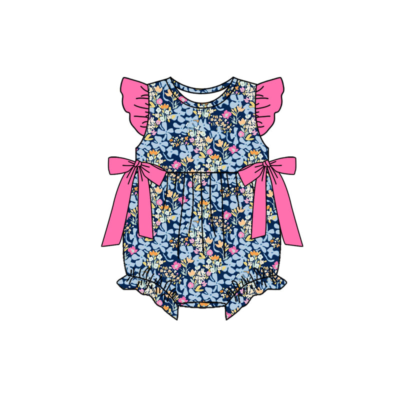 SR4126 Preorder Baby Girl Flutter Sleeve Colorful Flowers Ruffle Rompers