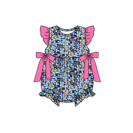 SR4126 Preorder Baby Girl Flutter Sleeve Colorful Flowers Ruffle Rompers