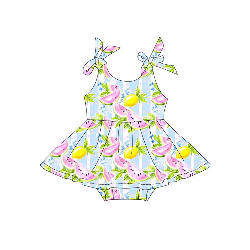 SR4135 Preorder Baby Girl Strap Watermelon Lemons Tunic Ruffle Rompers