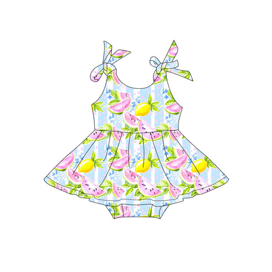 SR4135 Preorder Baby Girl Strap Watermelon Lemons Tunic Ruffle Rompers
