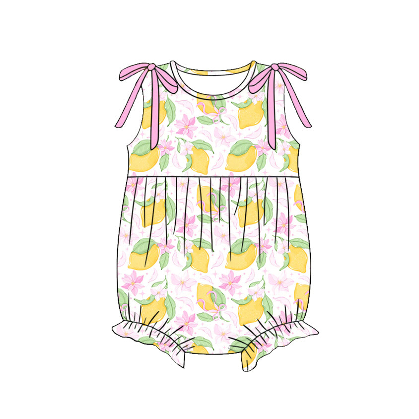SR4137 Preorder Baby Girl Sleeveless Flowers Lemons Ruffle Rompers