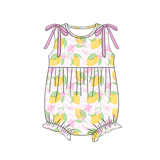 SR4137 Preorder Baby Girl Sleeveless Flowers Lemons Ruffle Rompers