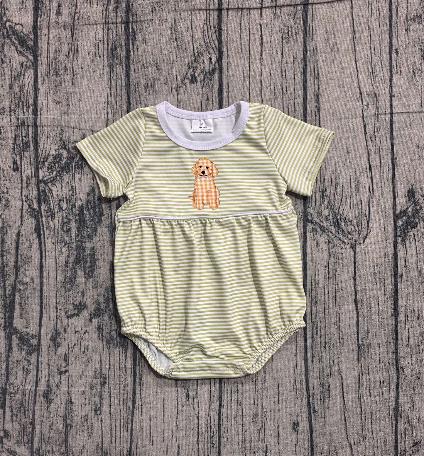 SR4140 Preorder Sample Baby Boys Embroidery Dogs Short Sleeve Stripe Hunting Rompers