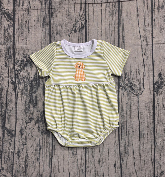 SR4140 Preorder Sample Baby Boys Embroidery Dogs Short Sleeve Stripe Hunting Rompers