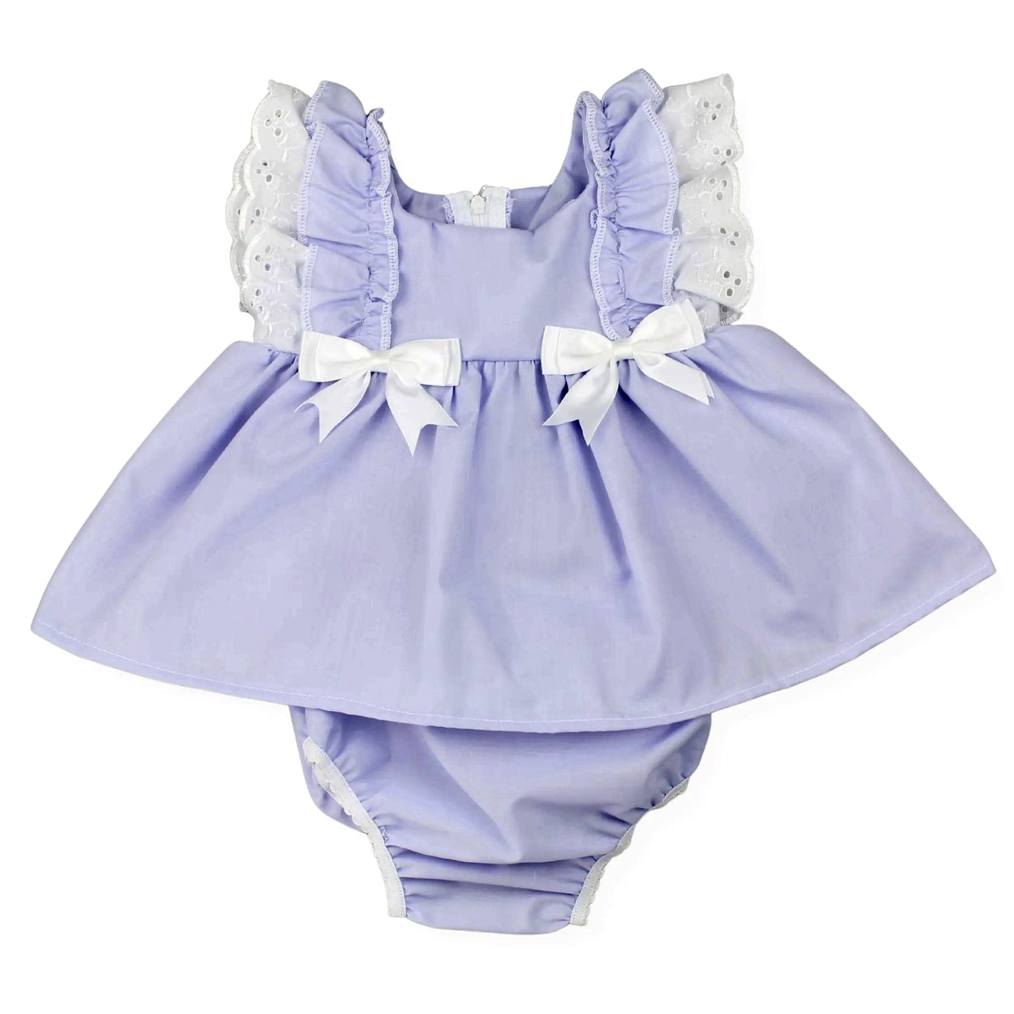 SR4146 Preorder Baby Girl Lavender Flutter Sleeve Bows Tunic Ruffle Rompers