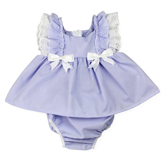SR4146 Preorder Baby Girl Lavender Flutter Sleeve Bows Tunic Ruffle Rompers