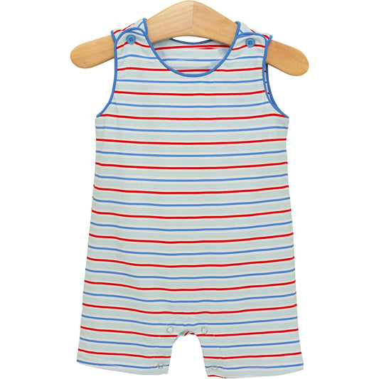 SR4147 Preorder Baby Boy Sleeveless Red Blue Stripe 4th of July Shorts Romper