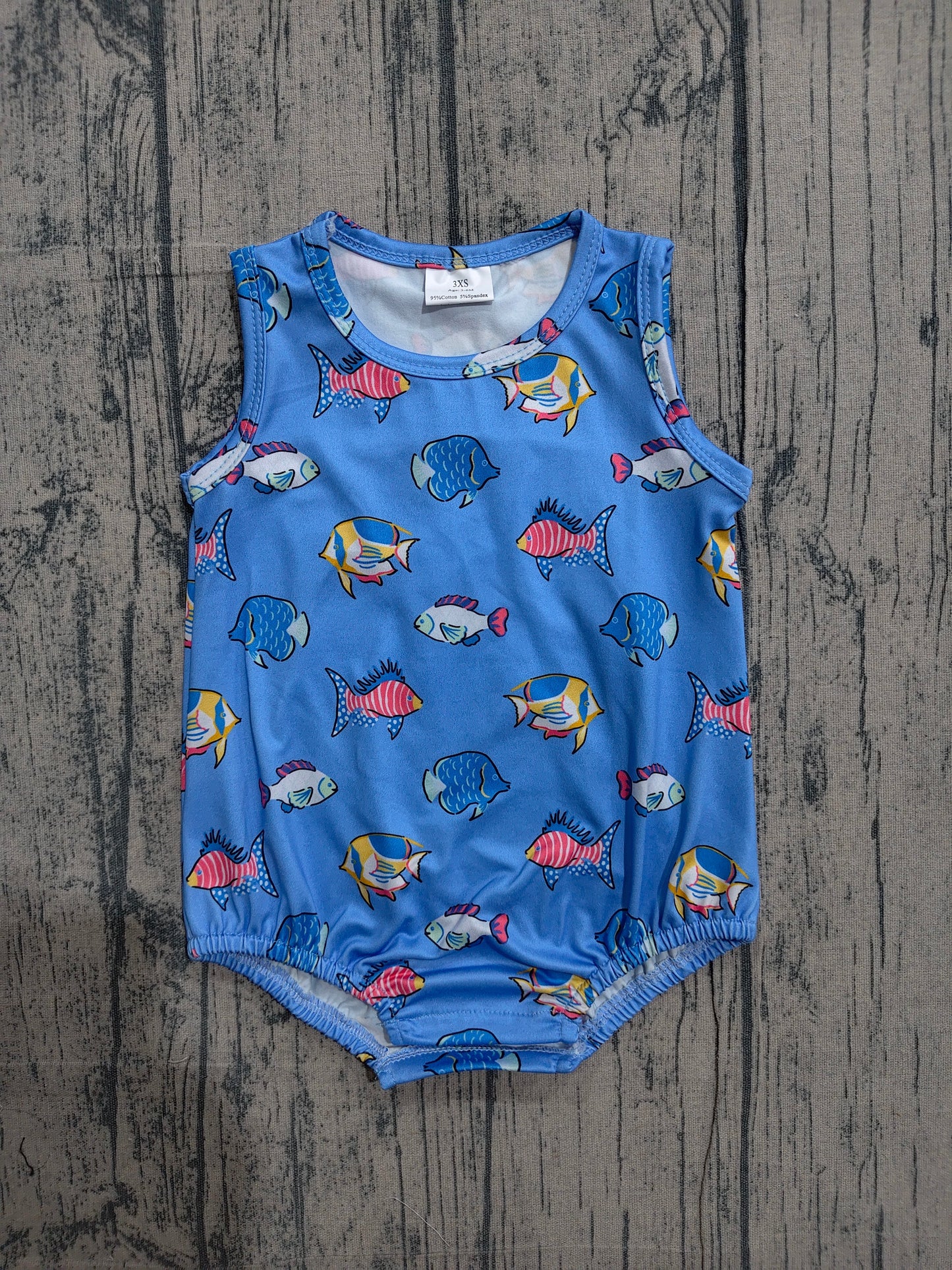 SR4151 Preorder Sample Baby Boys Sleeveless Red Blue Fishes 4th of July Romper