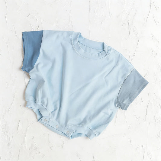 SR4158 Preorder Baby Boy Blue Patchwork Short Sleeve Romper
