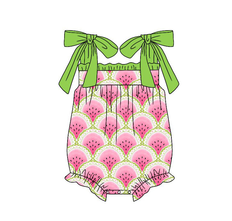 SR4161 Preorder Baby Girls Strap Watermelons Checked Ruffle Romper