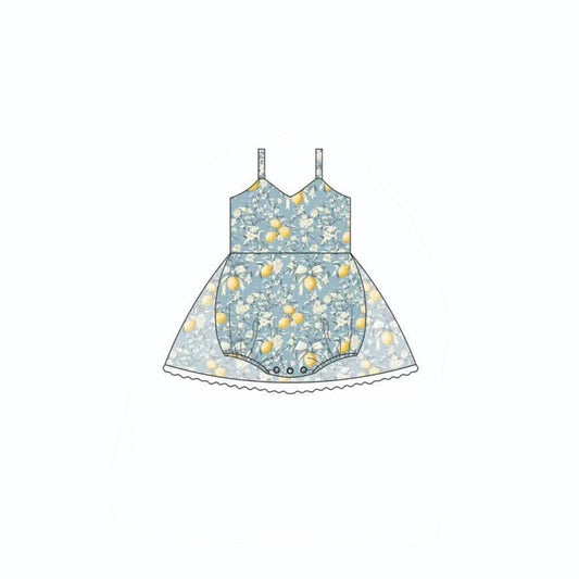 SR4164 Preorder Baby Girls Strap Lemon Flowers Tunic Bummies Ruffle Romper