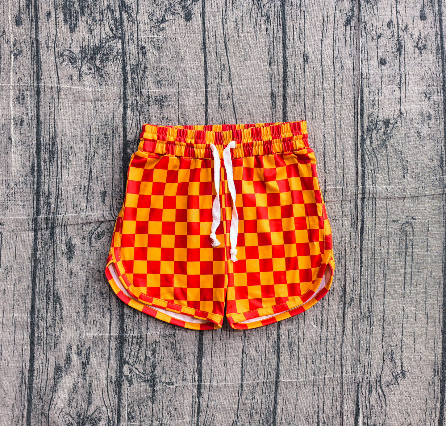 SS0297 Preorder Sample Baby Girls Orange Checkered Elastic Sports Shorts
