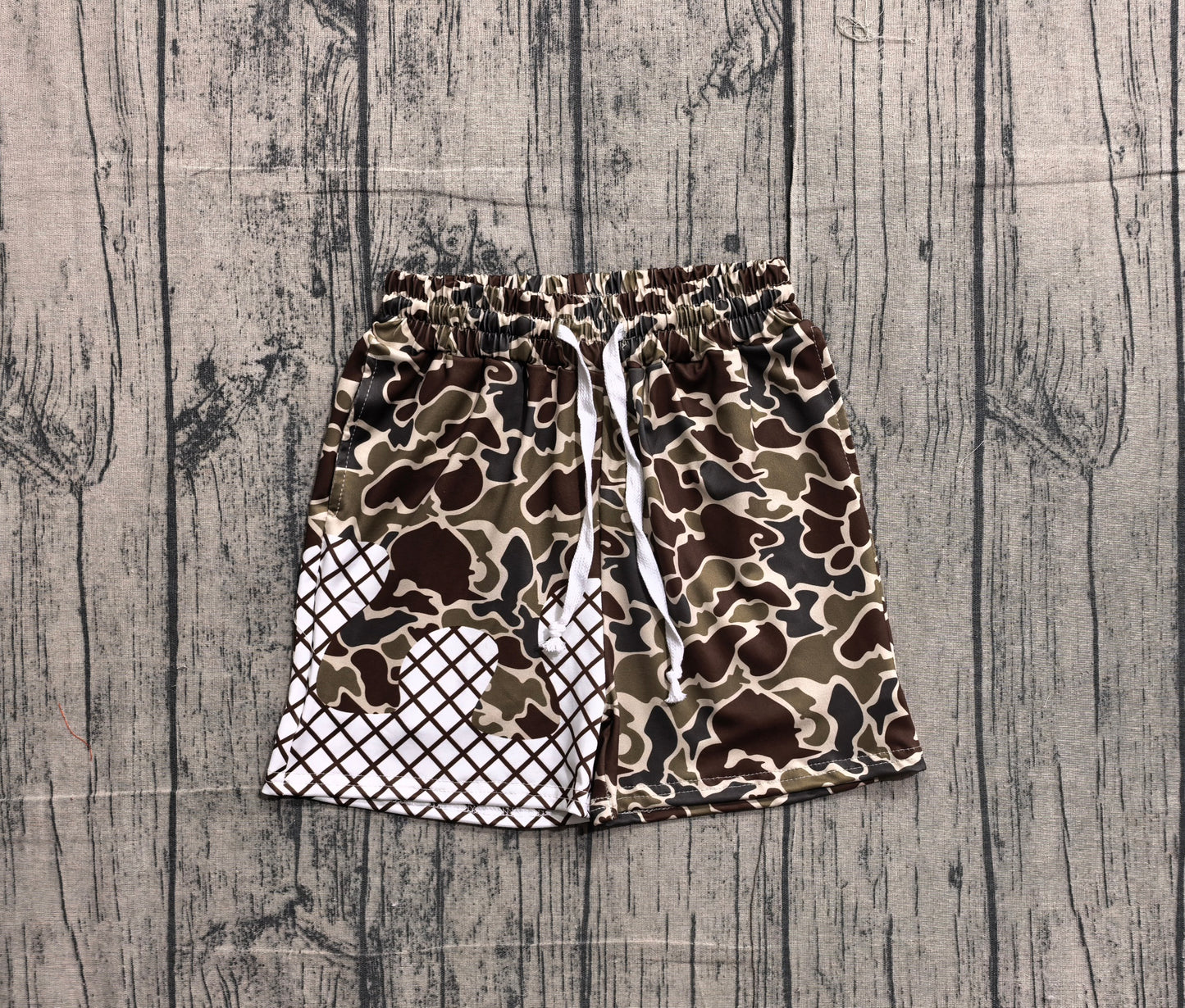 SS0650 Preorder IRL Baby Boy Dark Brown Camo Drip Team Shorts Bottom