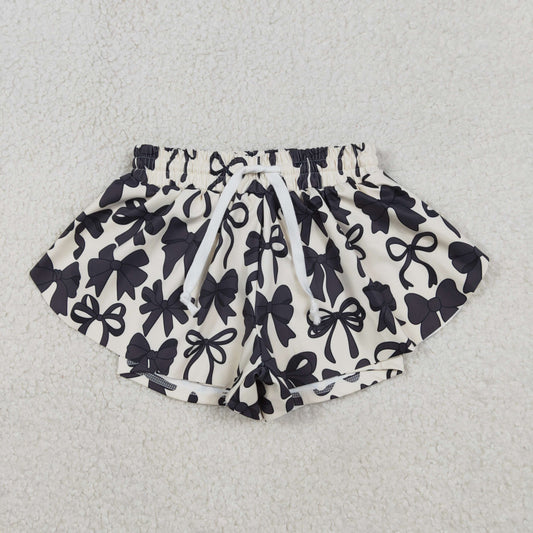 RTS NO MOQ(In Stock) SS0770 Black beige yoga shorts with bow pattern