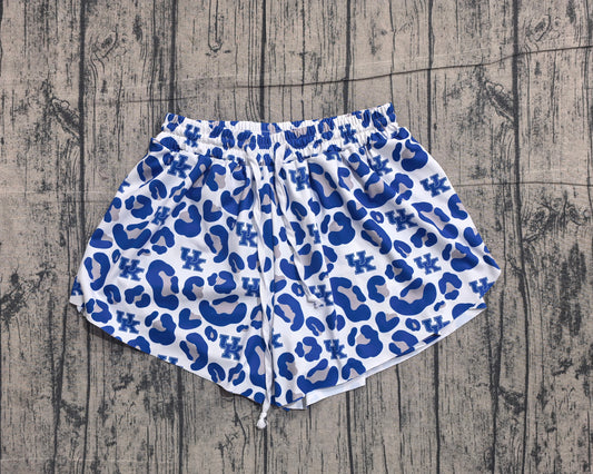 SS0802 Preorder Sample Adult Women Blue Leopard UK Team Yoga Active Ruffle Shorts Bottoms