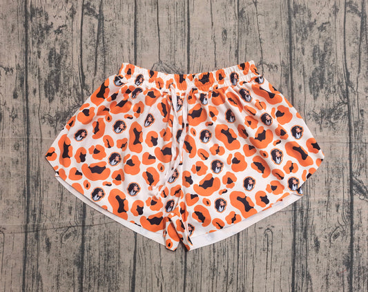 SS0806 Preorder Sample Adult Women Orange Leopard Dogs Team Yoga Active Ruffle Shorts Bottoms