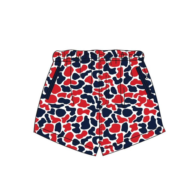 SS0877 Preorder Baby Boy Red Navy Camo Team Pockets Shorts Bottom