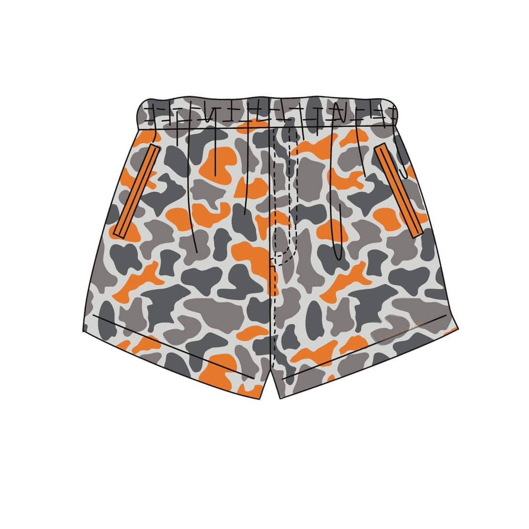 SS0878 Preorder Baby Boy Grey Orange Camo Team Pockets Shorts Bottom