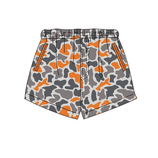 SS0878 Preorder Baby Boy Grey Orange Camo Team Pockets Shorts Bottom
