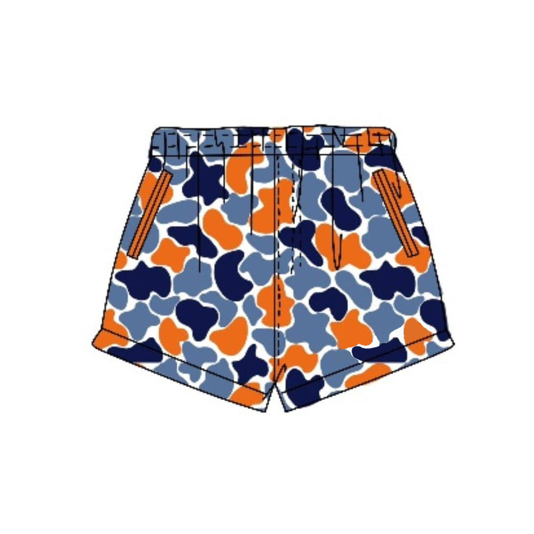SS0879 Preorder Baby Boy Navy Orange Camo Team Pockets Shorts Bottom