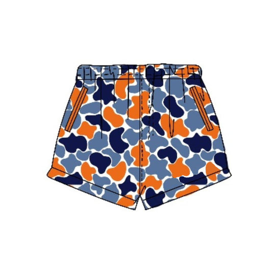 SS0879 Preorder Baby Boy Navy Orange Camo Team Pockets Shorts Bottom