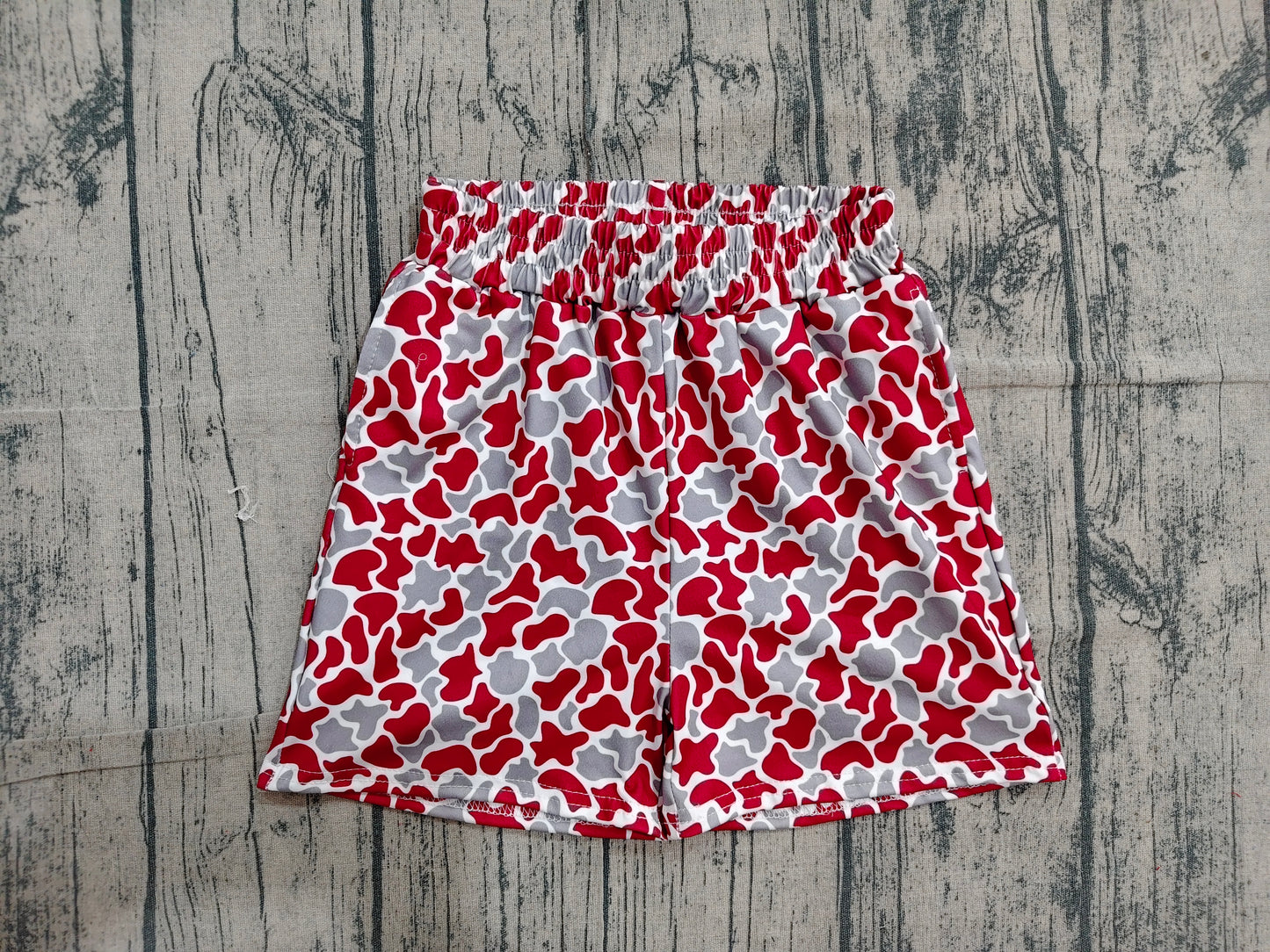 SS0880 Preorder Sample Baby Boys Red Grey Camo Team Pockets Shorts Bottom