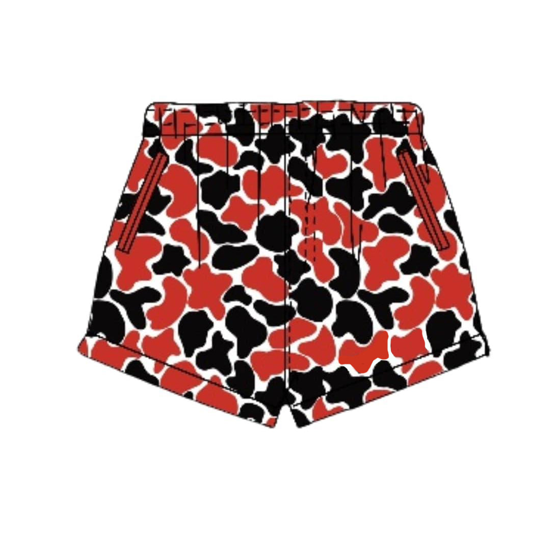SS0881 Preorder Baby Boy Red Black Camo Team Pockets Shorts Bottom