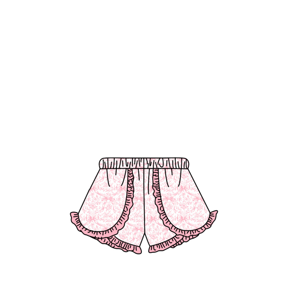 SS0884 Preorder Baby Girls Pink Flowers Bows Ruffle Shorts Bottom