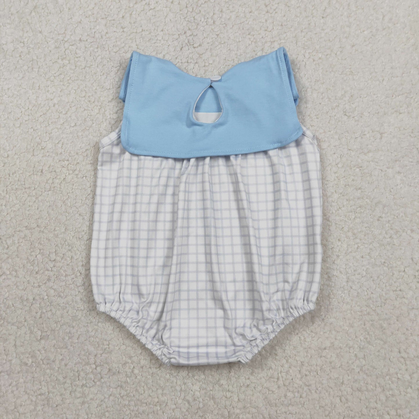 SR3751 Newborn Baby Boy Sleeveless Blue Checked Rompers