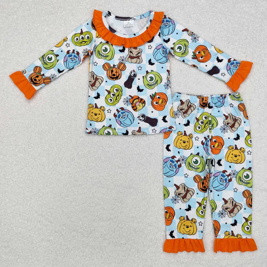 GLP1738 Baby Girls Pumpkin Halloween Top Pants Pajamas Clothes Set