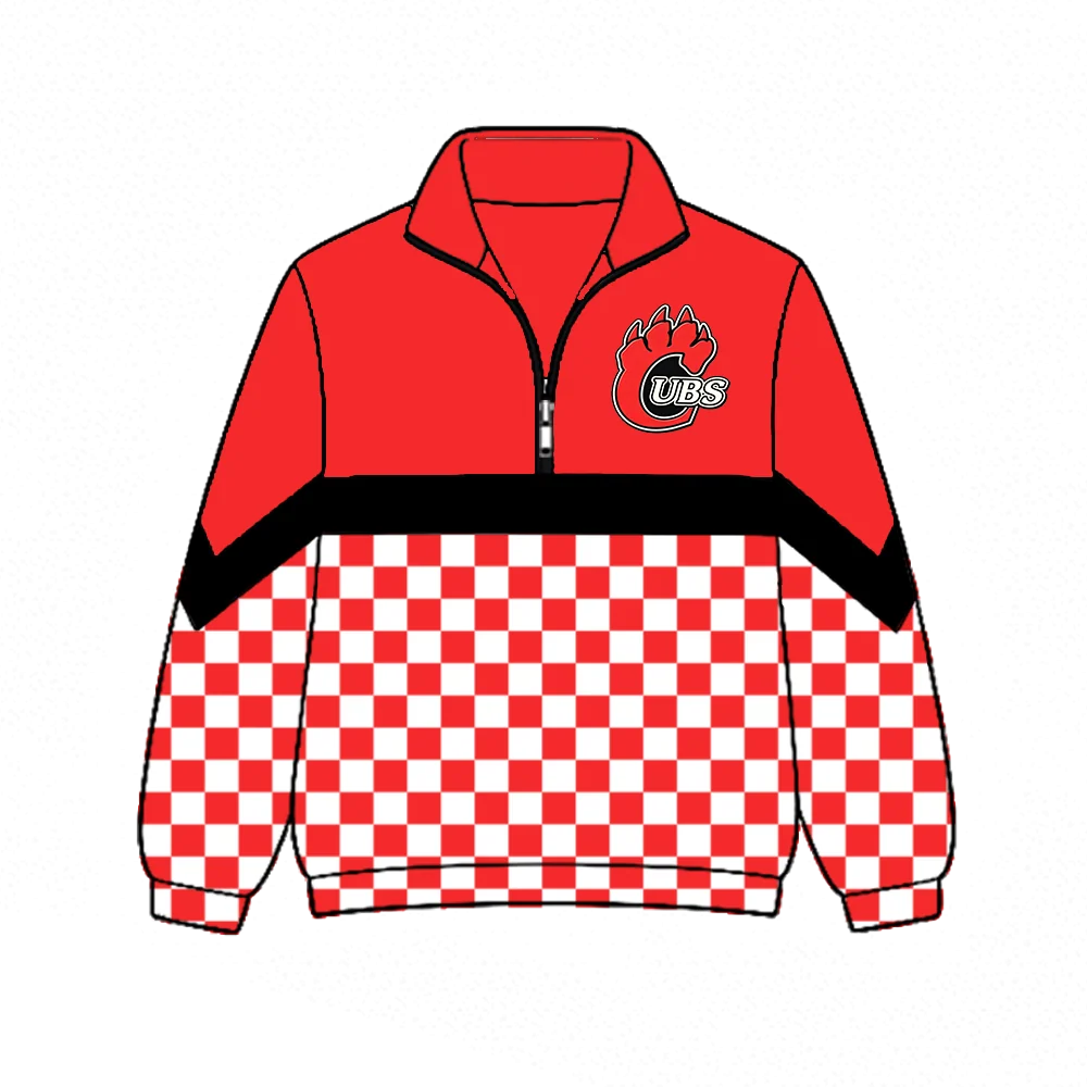 Custom Order Baby Boys Red Black Checked Long Sleeve UBS Zip Team Pullovers Top