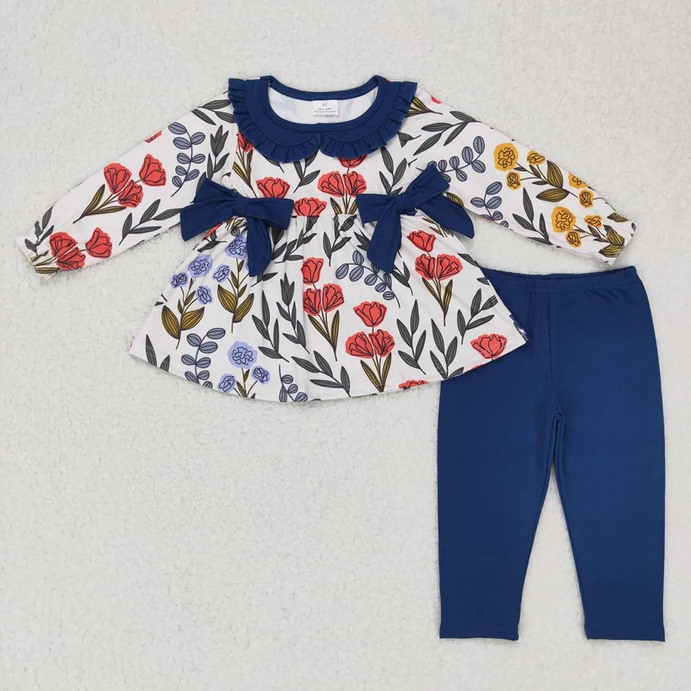 Sibling Baby Girls clothes floral long sleeve pants Sets and romper
