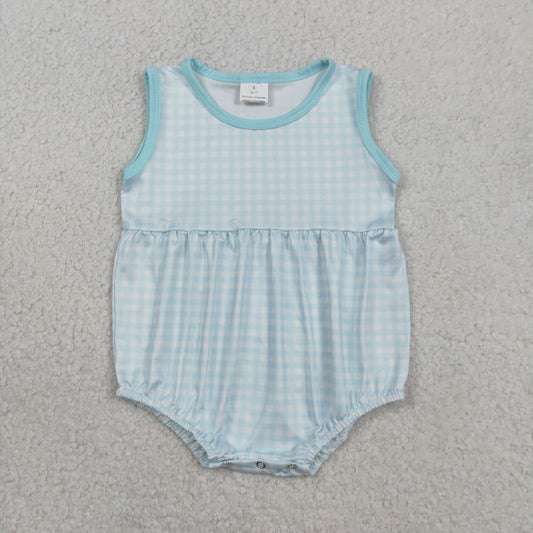 SR3554 Kids Baby Boy Sleeveless Blue Checked Rompers