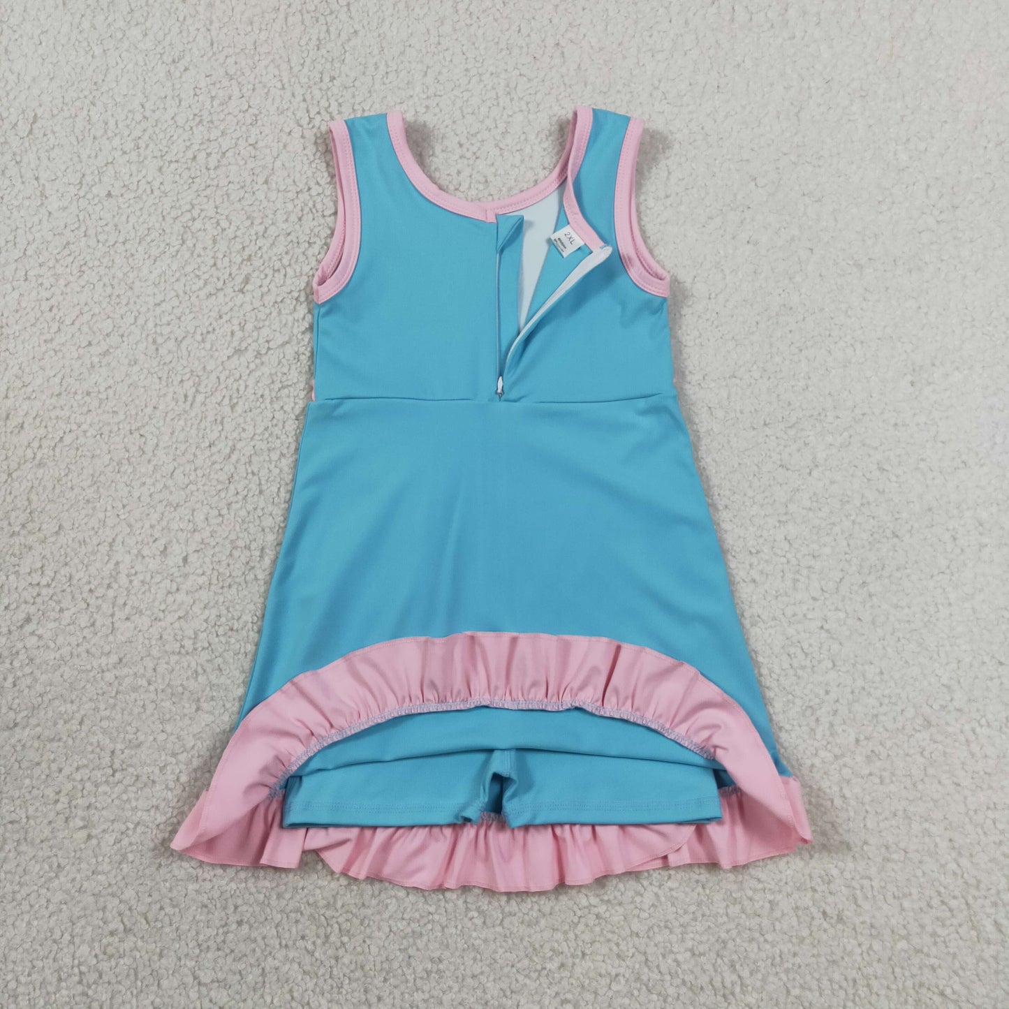 GSD4130 Kids Baby Girls Sleeveless Lake Blue Pink Yoga Active Short Knee Length Dress