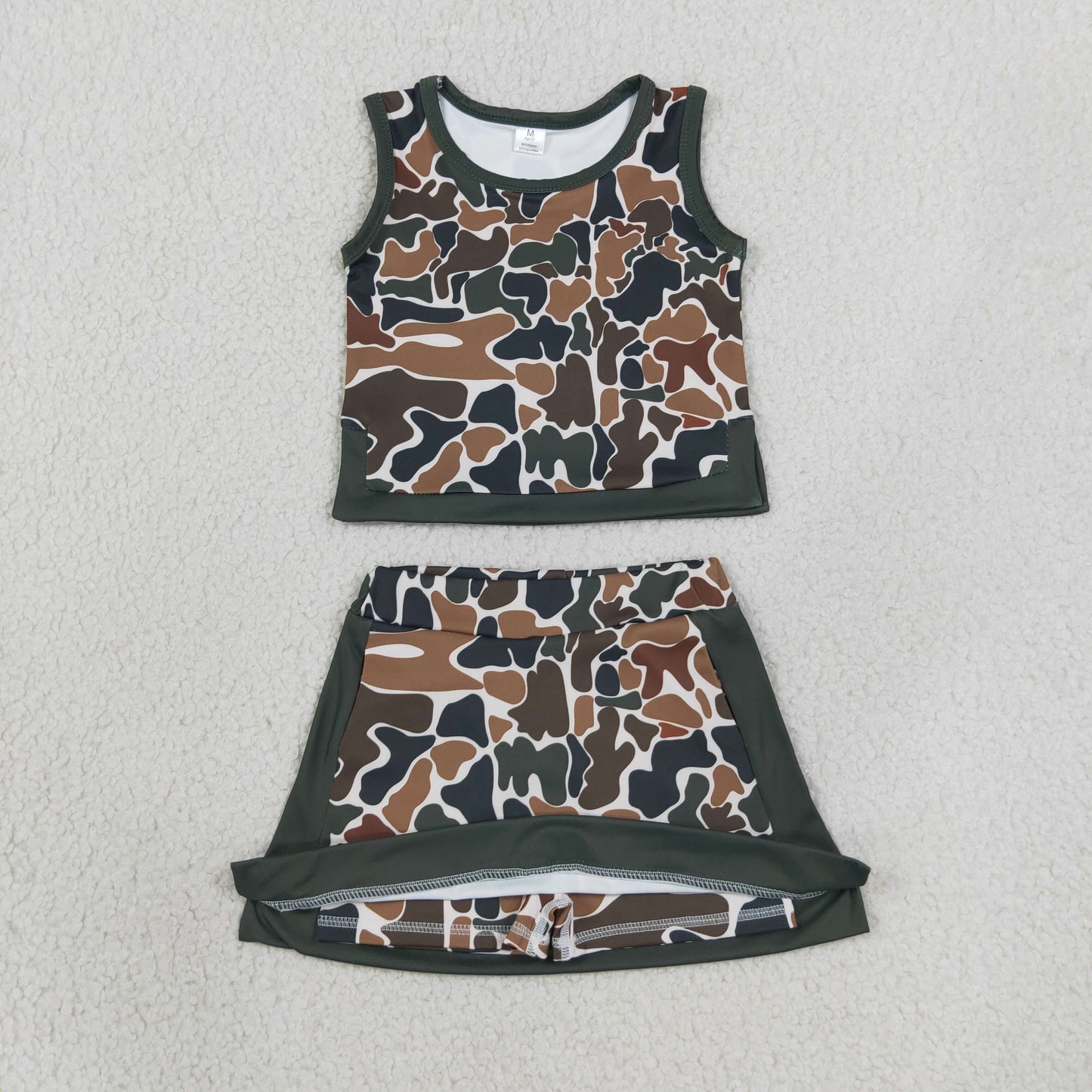 GSD4233 Kids Baby Girls Southern Dark Brown Camo Vest Top Skirt Short Yoga Active Clothes Sets
