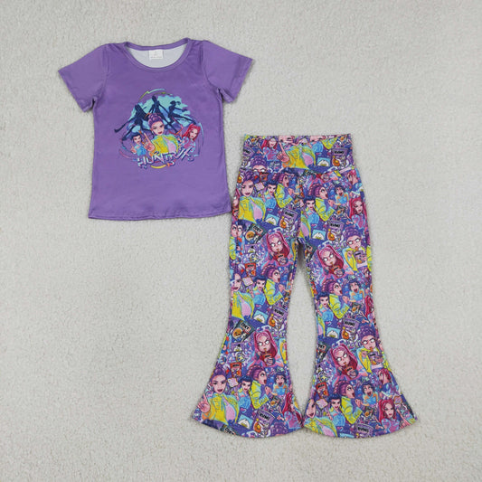 GSPO2272 Kids Baby Girls Demon Hunter Top Bell Bottom Pants Clothes Sets
