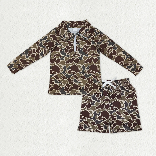 RTS NO MOQ（In Stock) BT1649+SS0735 baby boys clothes camouflage long sleeve shorts sets