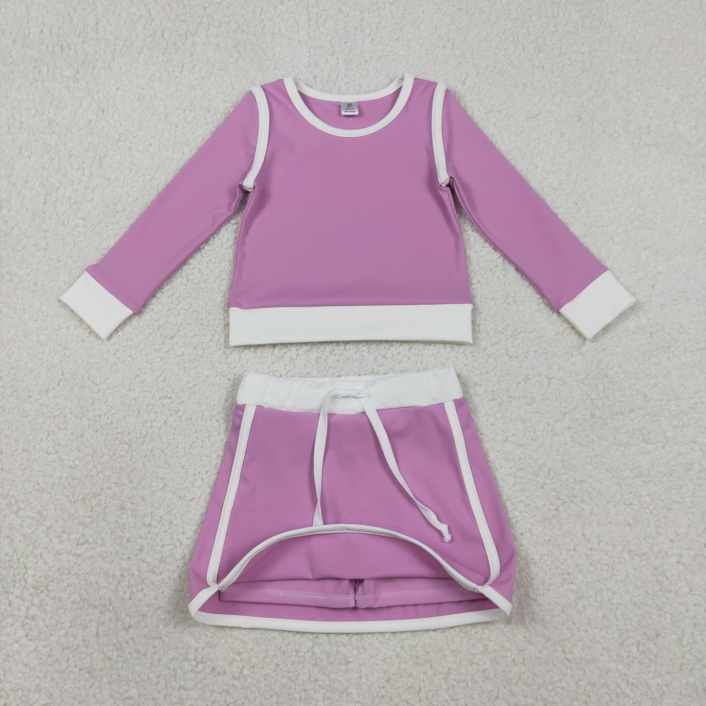 GLD1484 Kids Baby Girl Lavender Long Sleeve Top Skirts Shorts Yoga Active Clothes Sets
