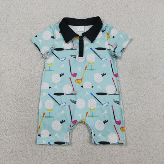 SR3086 Newborn Baby Boy Short Sleeves Golf Button Rompers