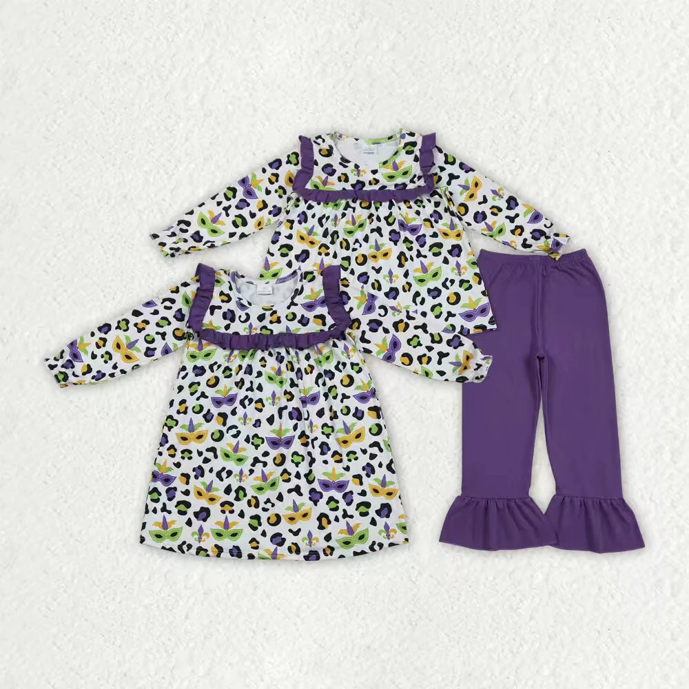 Sibling Baby Girls clothes mardi gras long sleeve pants Clothes Sets and Dress