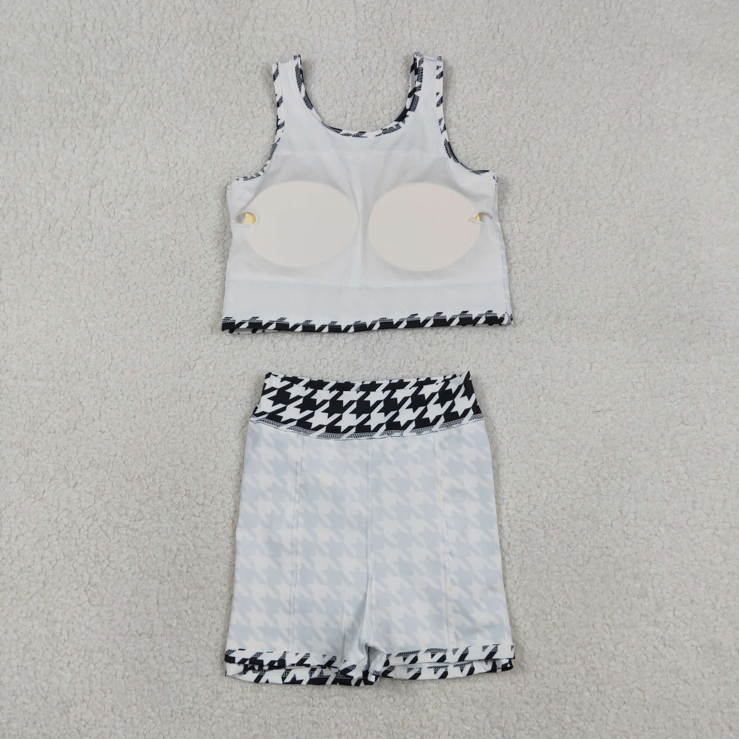 RTS NO MOQ（In Stock) GSD2858 Black and White Houndstooth Sleeveless Pants-Skirt Yoga Set