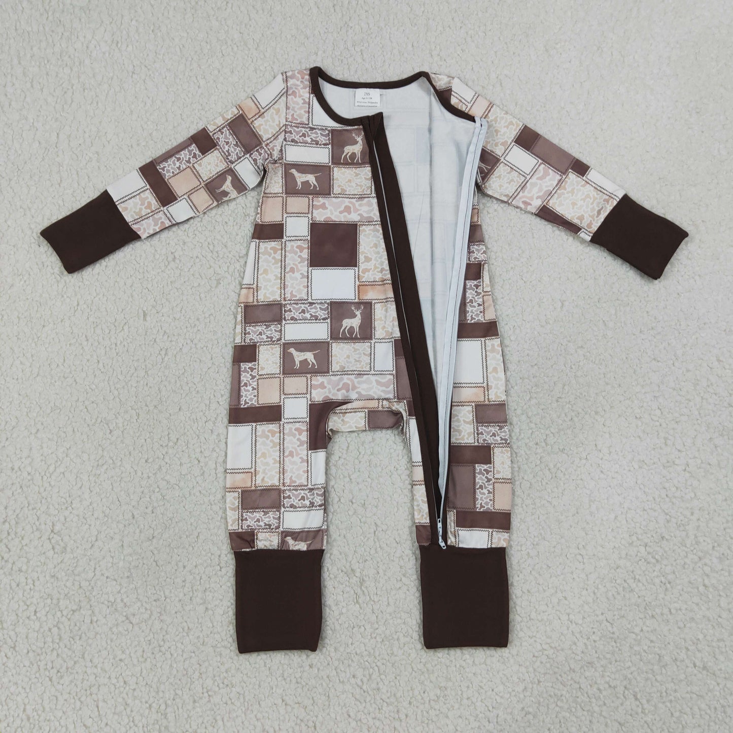 LR3118 Newborn Baby Boys Ducks Dogs Deer Camo Hunting Two Way Zip Convertible Rompers