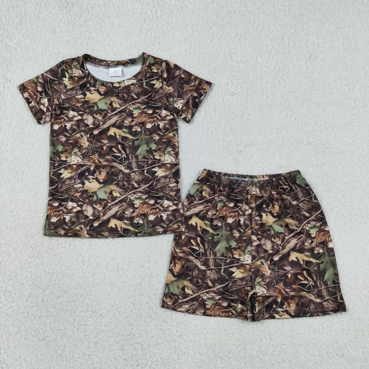 BSSO1929 Kids Baby Boys Southern Leaves Camo Top Shorts Hunting Pajamas Clothes Sets