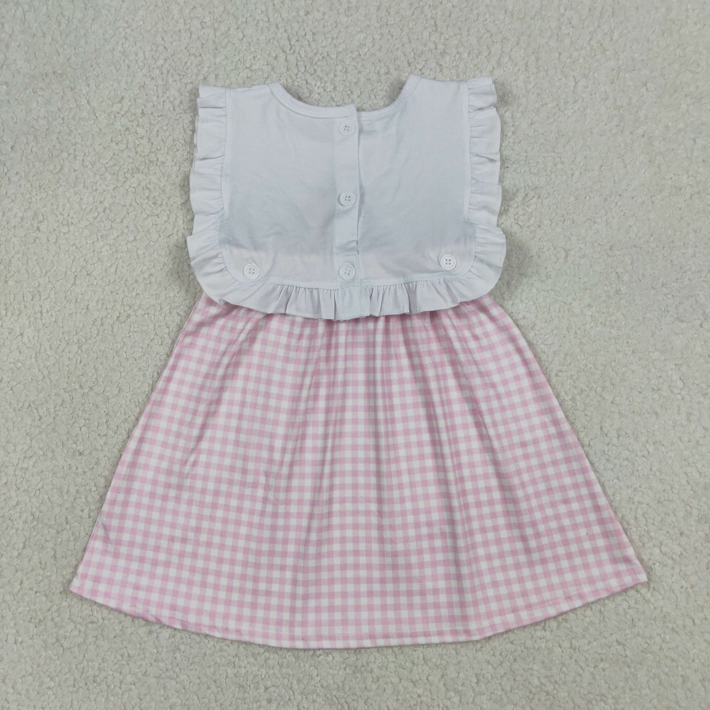 GSD3201 Kids Embroidery Cross Child of God Baby Girls Pink Checked Knee Length Dress