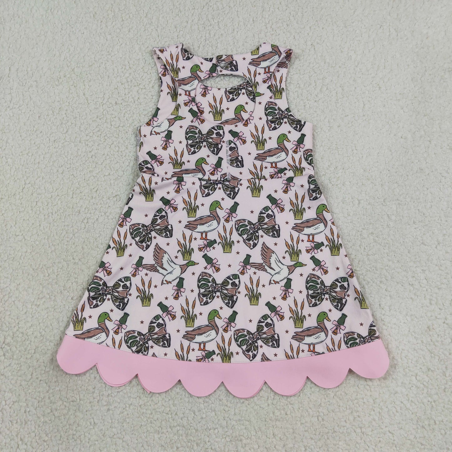 GSD4009 Kids Clothing Baby Girls Camo Bows Ducks Hunting Yoga Active Short Bows Scallop Knee Length Dress