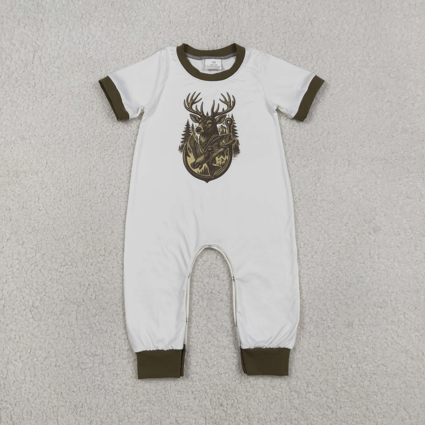 RTS NO MOQ（In Stock) SR3683 Reindeer-Duck Green-White Short-Sleeved Jumpsuit