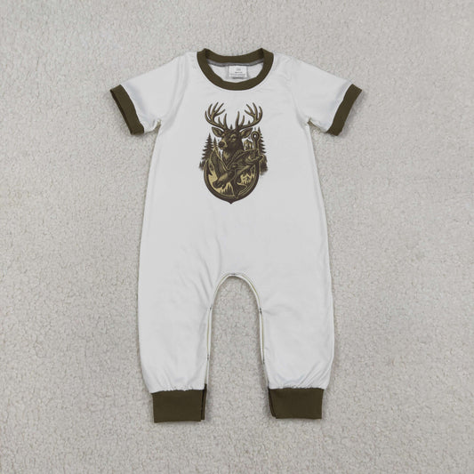 RTS NO MOQ（In Stock) SR3683 Reindeer-Duck Green-White Short-Sleeved Jumpsuit